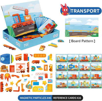 Toi Kids Magnet Toys Magnetic Jigsaw Puzzle Boxes with Game Board for Kids Ages 3-8, Portable Travel Game, Transport