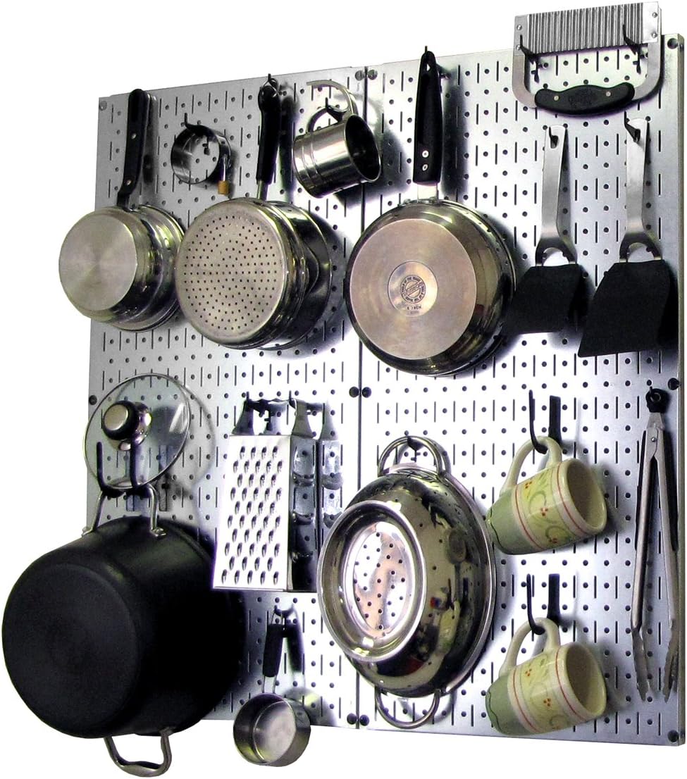 Wall Control Kitchen Pegboard Organizer Pots and Pans Storage Rack Organization Kit with Green Pegboard and White Accessories