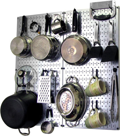 Wall Control Kitchen Pegboard Organizer Pots and Pans Storage Rack Organization Kit with Green Pegboard and White Accessories