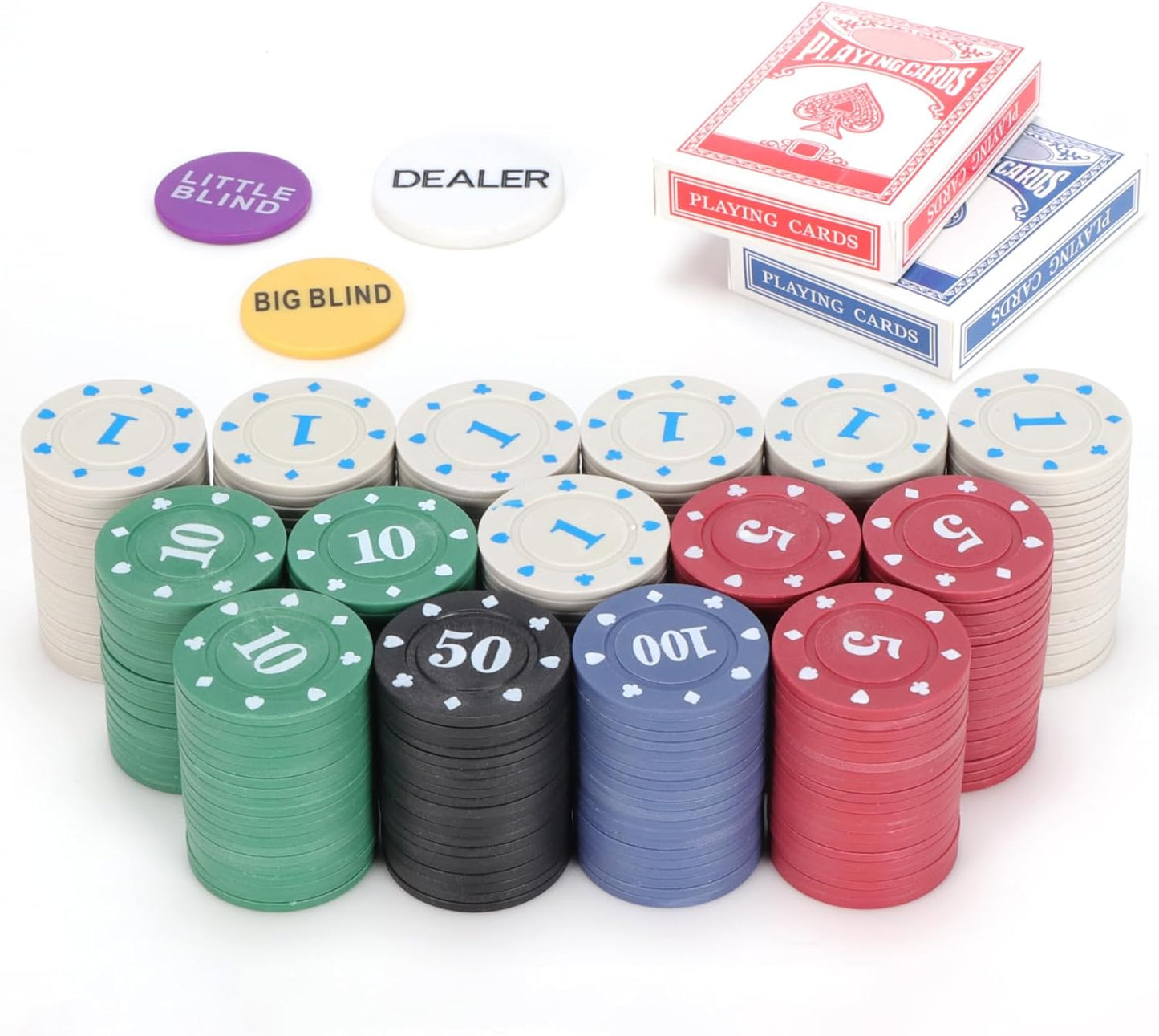 400Pc Numbered Fake Poker Chips Mahjong Chips 4g Light Weight Plastic Counting Chips Value Price Account Counters,Mini Trave Poker Blackjack Sets for Beginner,2 Decks Playing Cards Denominations Games