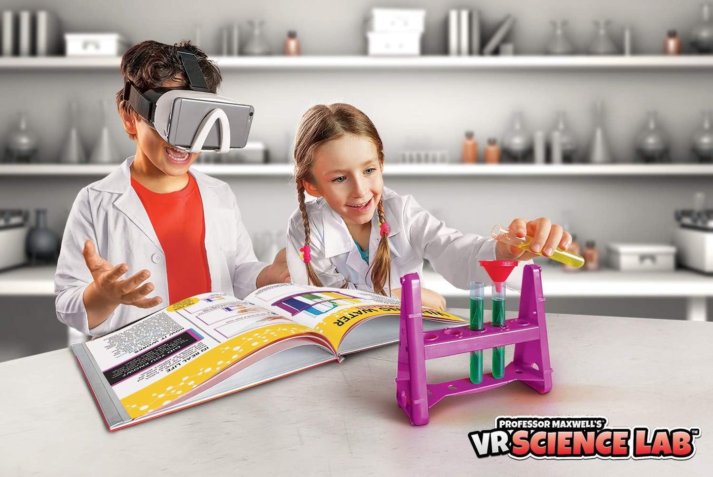 Professor Maxwell's VR Science Lab - Virtual Reality Kids Science Kit, Book and Interactive STEM Learning Activity Set (Full Version - Includes Goggles) - for Ages 8 and Up