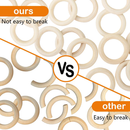 50 Pack 3.15 inch Unfinished Wooden Rings Natural, Wood Craft Rings for DIY Crafts, Jewelry Making, Macrame & Home Decor