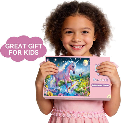 Floor Puzzle for Toddlers, 48 pc Unicorn & Friends Large Educational Jigsaw Puzzle for Kids Ages 4-8, 2 x 3 Feet Giant Toy, Holiday Activity for Ages 3+