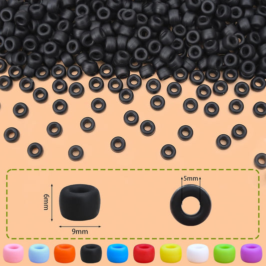 300PCs Silicone Pony Beads 6 * 9mm Silicone Kandi Beads for Bracelet Making, Mixed Colors Soft Focal Bead for Hair Braiding, Pens, DIY Crafts, Key Chains Decor
