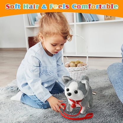 KSABVAIA Plush Teddy Toy Puppy Electronic Interactive Dog - Walking, Barking, Tail Wagging, Stretching Companion Animal for Kids Toddlers