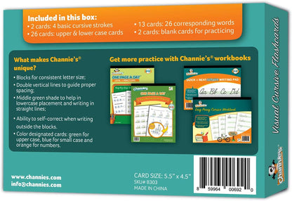 Channie’s Visual Cursive Flashcards, 43 Dry-Erase Cursive Handwriting Flash Cards, Daily Uppercase & Lowercase Cursive Letter Tracing Practice for 2nd-3rd Grade Kids