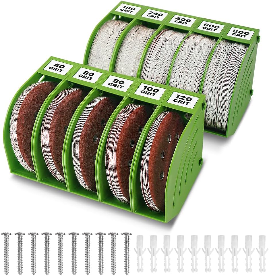 5 Inch Professional Sanding Discs Storage Bins - 8 Bins Set for Efficient Organization, Offset Snap-On Connection, Grit Classification, Space-Saving Design and Versatile Application, Red