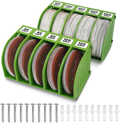 5 Inch Professional Sanding Discs Storage Bins - 8 Bins Set for Efficient Organization, Offset Snap-On Connection, Grit Classification, Space-Saving Design and Versatile Application, Red
