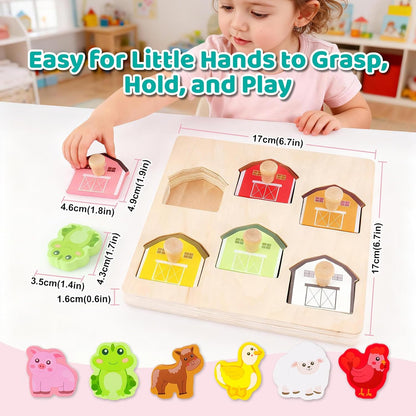 Wooden Puzzles for Toddlers 1-3, Animal Match Farm Peg Puzzle for Toddlers Age 1+, Montessori Toys for 1 2 Year Old, Knob Puzzle Birthday Gift, Preschoool Learning Toys
