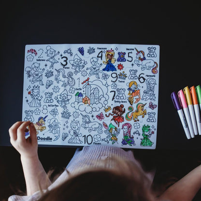 HeyDoodle Into The Wild Classic Doodle Mat – Reusable Silicone Alphabet Coloring Mat for Toddlers and Kids – Educational Animal Activity Pad with 9 Markers – Mess-Free Travel Toy – Ages 3-7