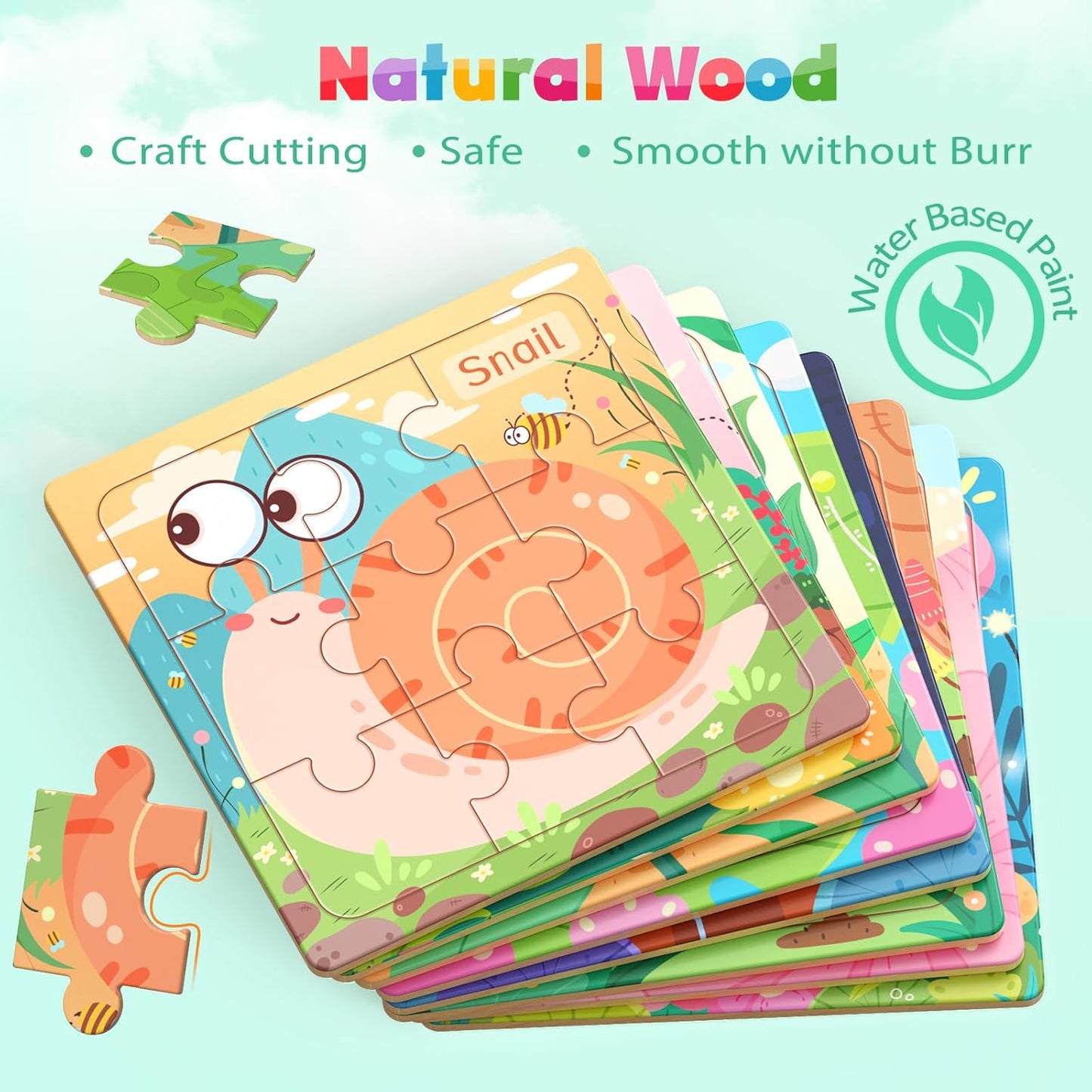 Zeoddler Wooden Puzzles for Toddlers, 8 Pack Insect Animal Jigsaw Puzzles for Kids3-5, 9 Pieces Preschool Learning Activities, Learning & Educational Toys, Gift for Boys, Girls
