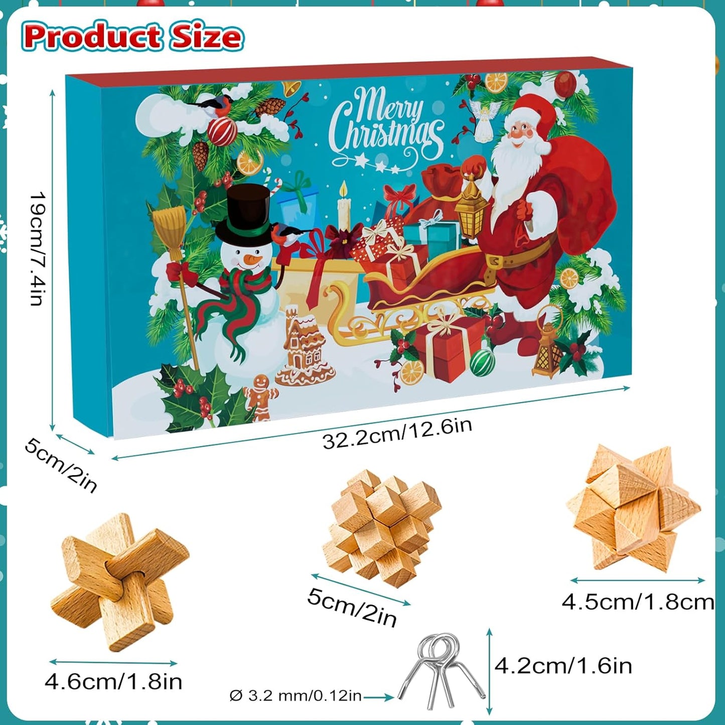 Advent Calendar 2025 Brain Teaser for Kids & Adults - 24 Days of Metal Puzzle Ring & Wooden Toy Games, Christmas Countdown with Mind IQ Logic Challenges, Unlock Interlock Gift for Boys Girls Teens