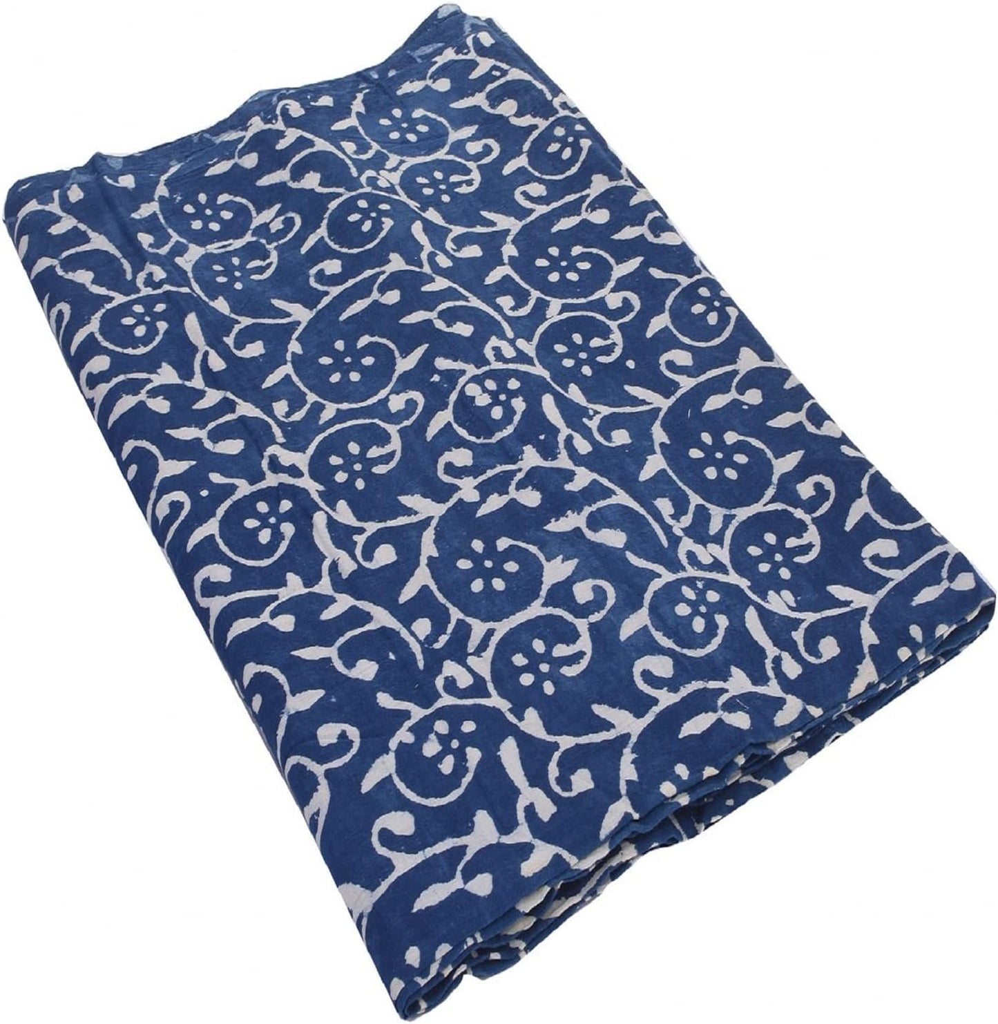 Trade Star Floral Print Fabric for Crafting 3 Yard Indigo Fabric 100% Cotton Fabric by the Yard Indian Hand Block Printed for Dressmaking Beautiful Textile for Women Width 44 Inches (Pattern 8)