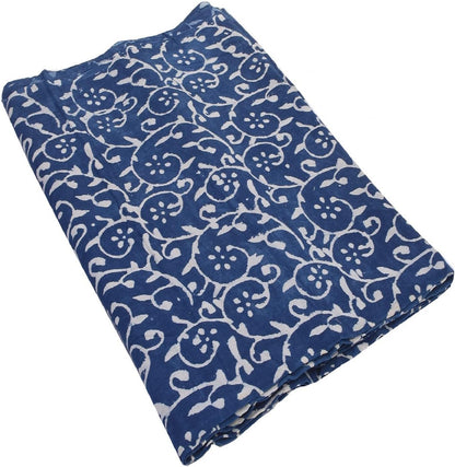 Trade Star Floral Print Fabric for Crafting 3 Yard Indigo Fabric 100% Cotton Fabric by the Yard Indian Hand Block Printed for Dressmaking Beautiful Textile for Women Width 44 Inches (Pattern 8)