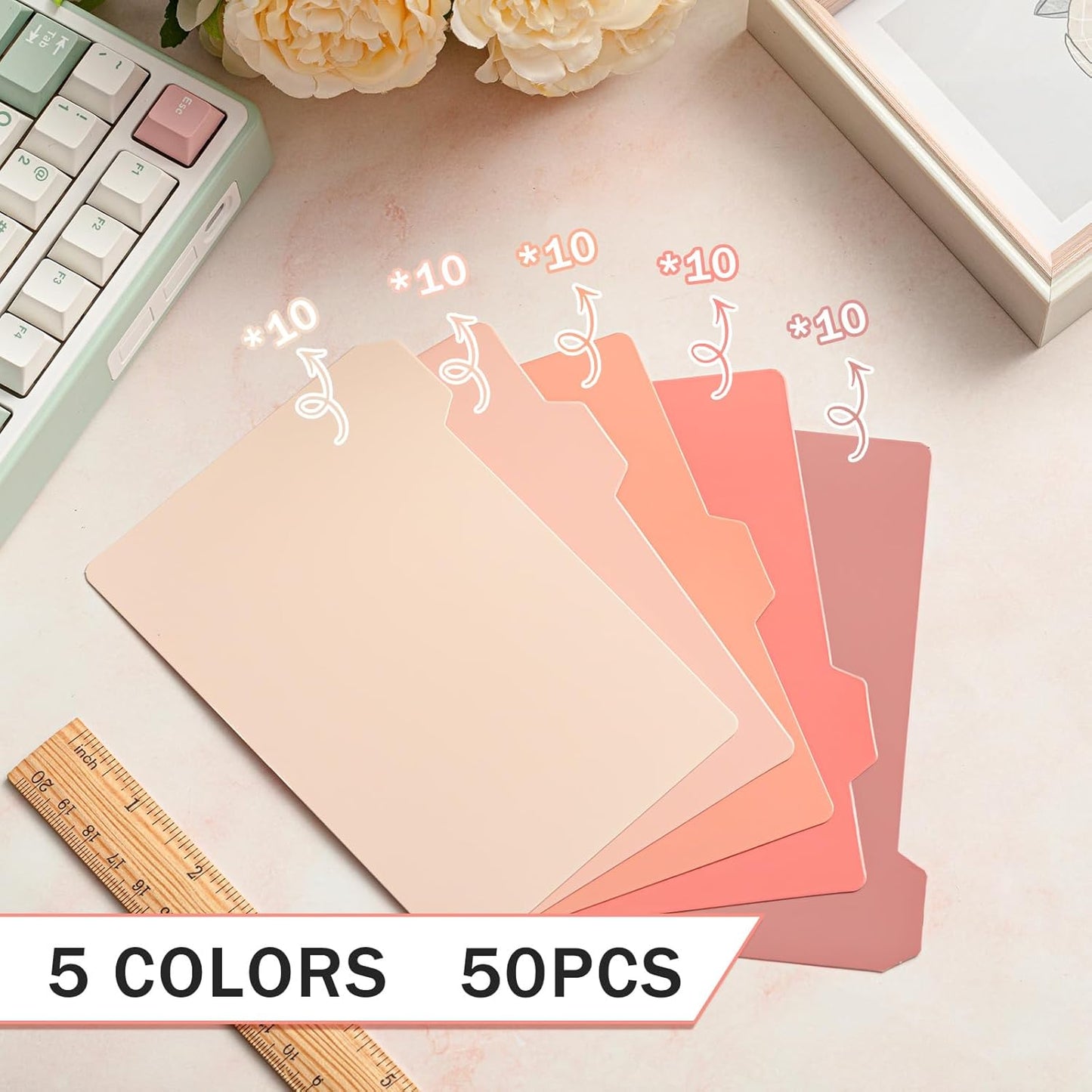 Harloon 50 Pack 3 x 5 Inch Index Card Dividers with 2 Number Alphabet Sticker with Tab, Dry Erase Index Card Guide Set, Photo Recipe Divider for Office Business Back to School Supplies, Candy Color
