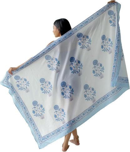 100% Cotton Sarong Cover Up for Women Indian Block Print Beach Wrap Skirt Long Boho Swimsuit Bikini Pareo (73” x 43”)