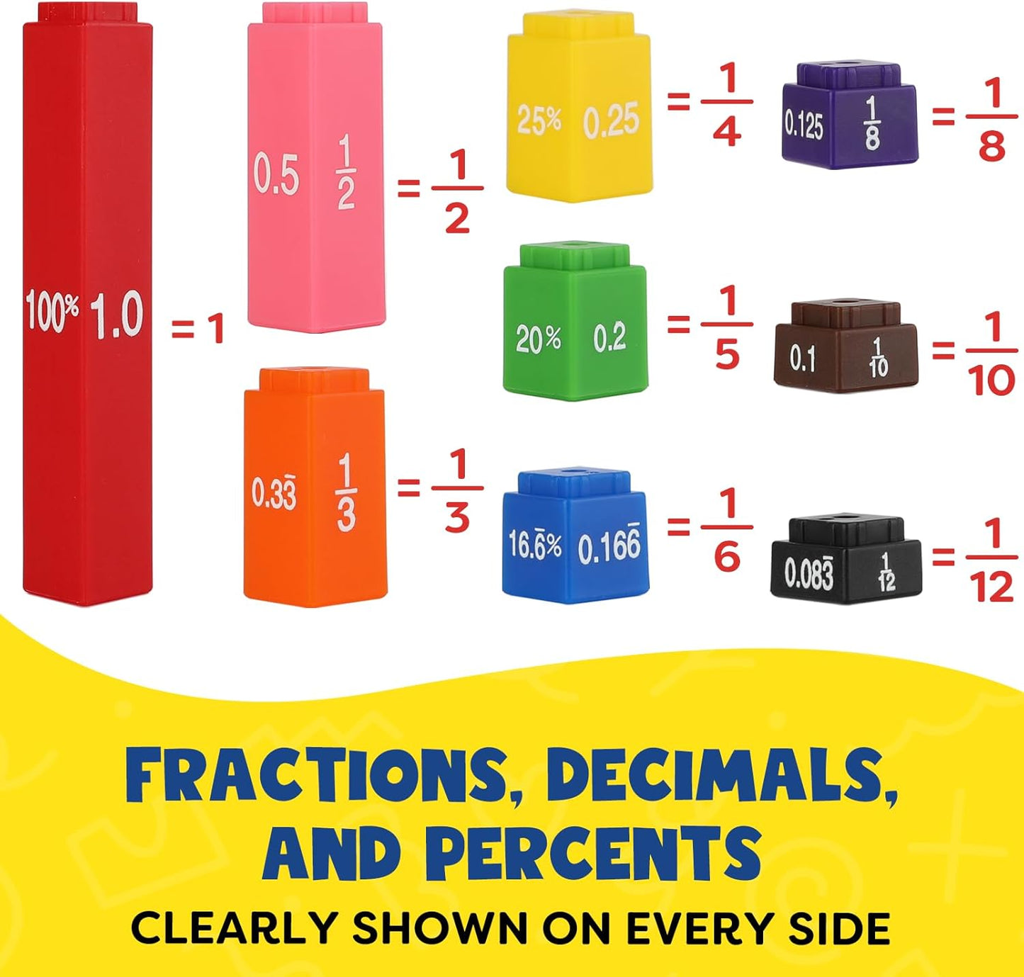 Aizweb Interlocking Fraction Manipulatives Cubes-Fraction Tiles Blocks,Equivalency Percent Decimals Cubes,Math Games Activity for Elementary Kids,Fraction Learning Tools Homeschool Classroom Supplies