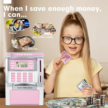 BAODLON Piggy Bank for Kids, ATM Machine Bank for Real Money with Debit Card, Bill Feeder, Coin Recognition, Balance Calculator, Electronic Savings Safe Box, Cool Stuff Toys Gifts for Teen Boys Girls