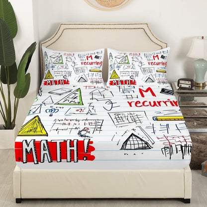 Erosebridal Science Theme Bed Sheets Set Full Size for Boys Girls Chemistry Periodic Table Print Sheet Set Chemical Subject Theme Sheets Teens Kids Math Science Atyle Fitted Sheet 4 Pcs