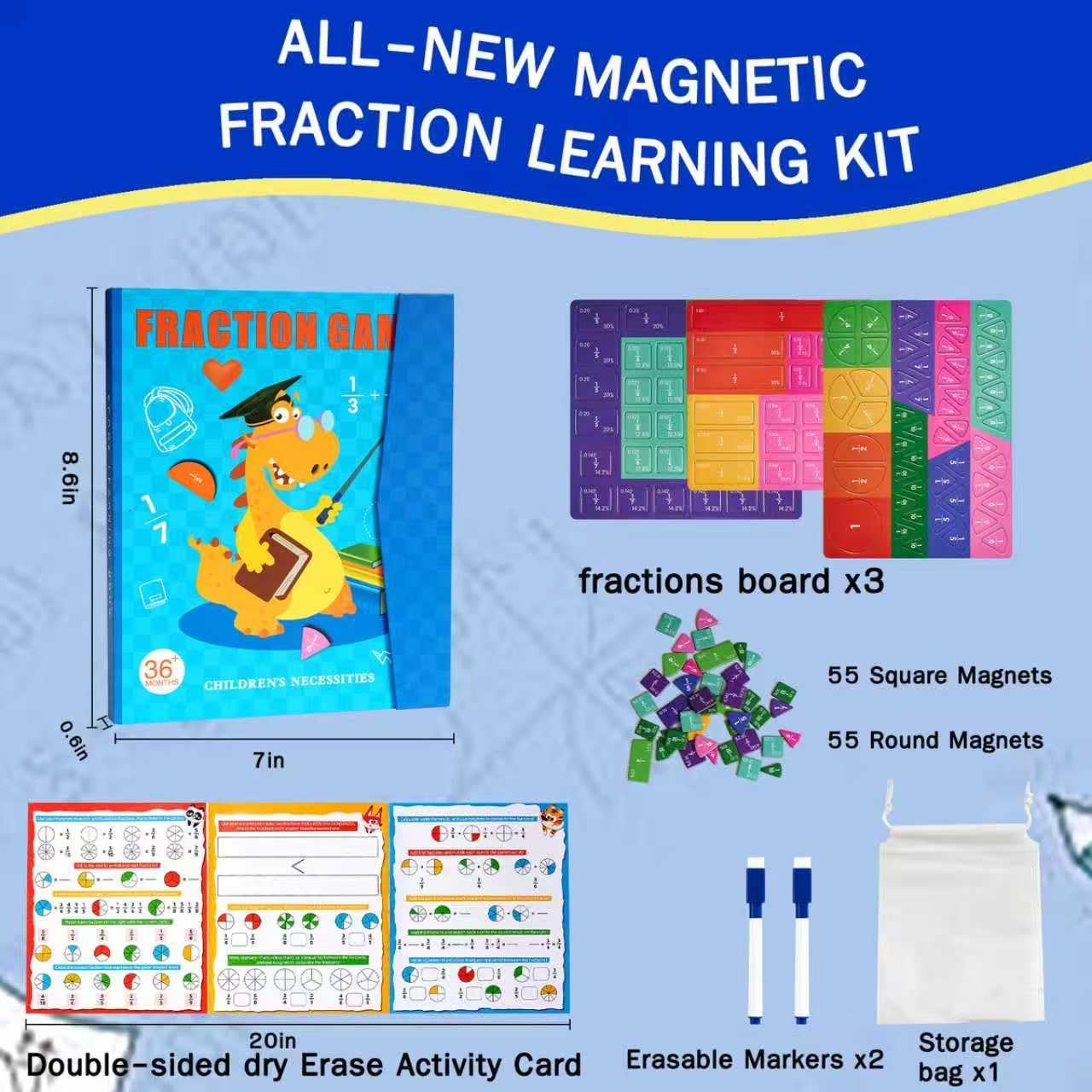 Magnetic Fraction Demonstration Book, Magnetic Fraction Tiles, Fractions Manipulatives, Score Disk Demonstrator Math Puzzle Learning Building Block Set- (2Set)