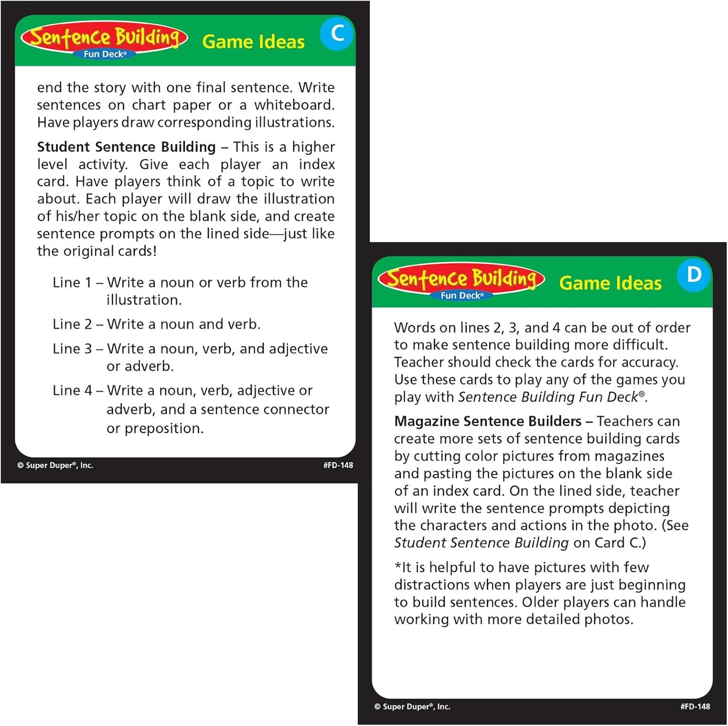 Super Duper Publications | Sentence Building Fun Deck | Speech Therapy Flash Cards for Grammar | Educational Learning Materials for Children
