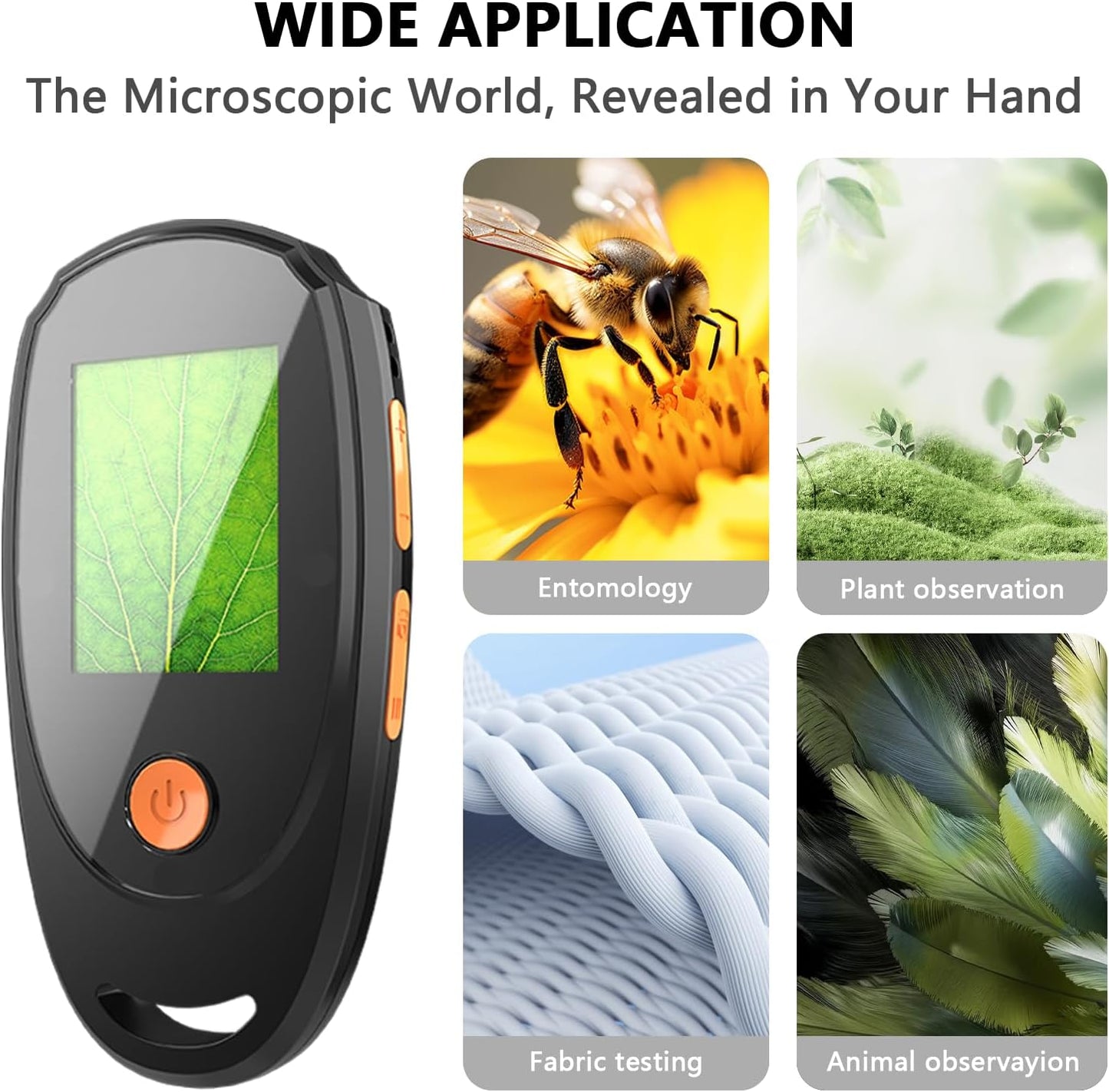 Handheld Digital Microscope with 2.0 Inch IPS Color Screen, Portable Magnifying Glass for Kids, 500x Magnification, 8 Adjustable 3-Level LED Lights, USB Compatible with PC Windows and Mac OS