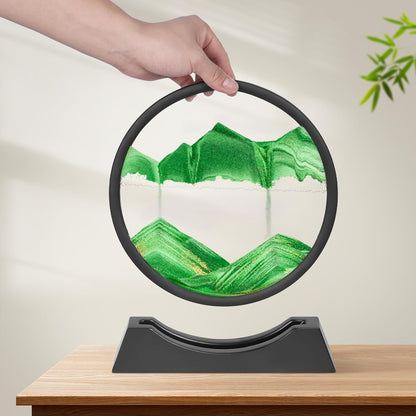 Wai Danie Moving Sand Art Picture 3D Hourglass Deep Sea Sandscape Liquid Motion Display Painting Flowing Sand Frame Relaxing Desktop Home Office Work Decor (Black, 12 Inches)