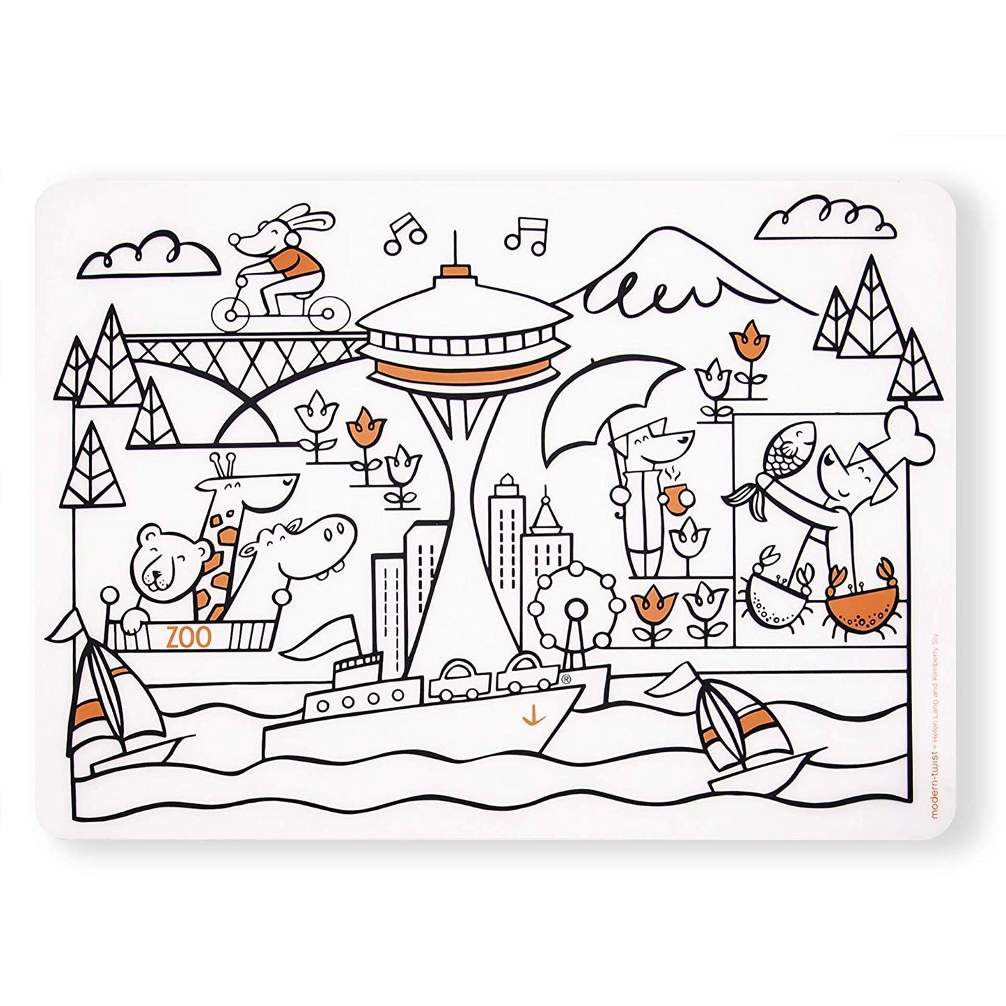 Modern-Twist 100% Plastic Free Silicone Waterproof, Dishwasher Safe Doodle Mat, Single Mat, Alphabet Animals
