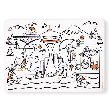 Modern-Twist 100% Plastic Free Silicone Waterproof, Dishwasher Safe Doodle Mat, Single Mat, Alphabet Animals