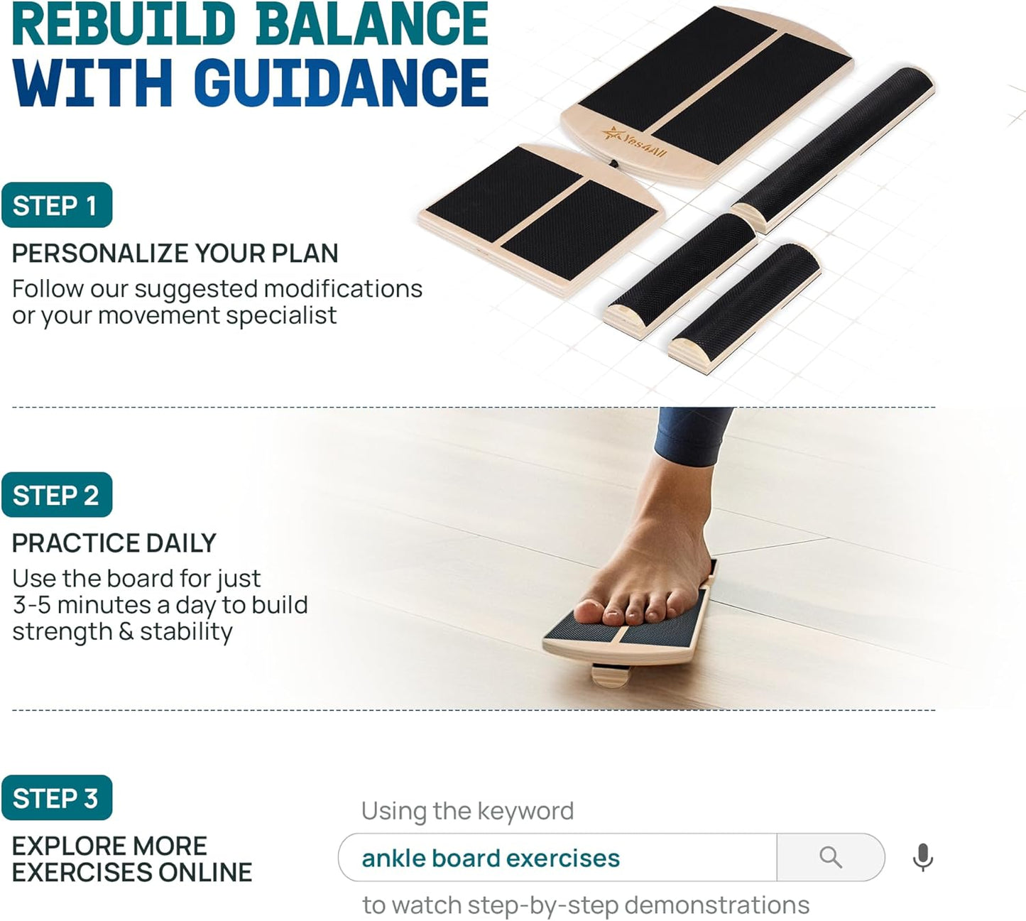 Yes4All 350LBS Professional Wooden Balance Board for Leg Workout, Anti-Slip Rocker Board, Wobble Board for Standing Desk