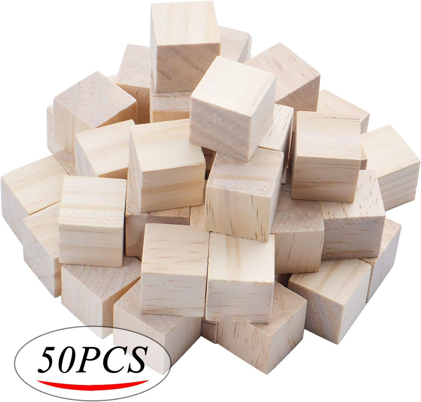 Wood Cubes,50pcs Square Blocks Unfinished Cubic Wooden for Math Counting Craft Childlike Game,2cmx2cmx2cm