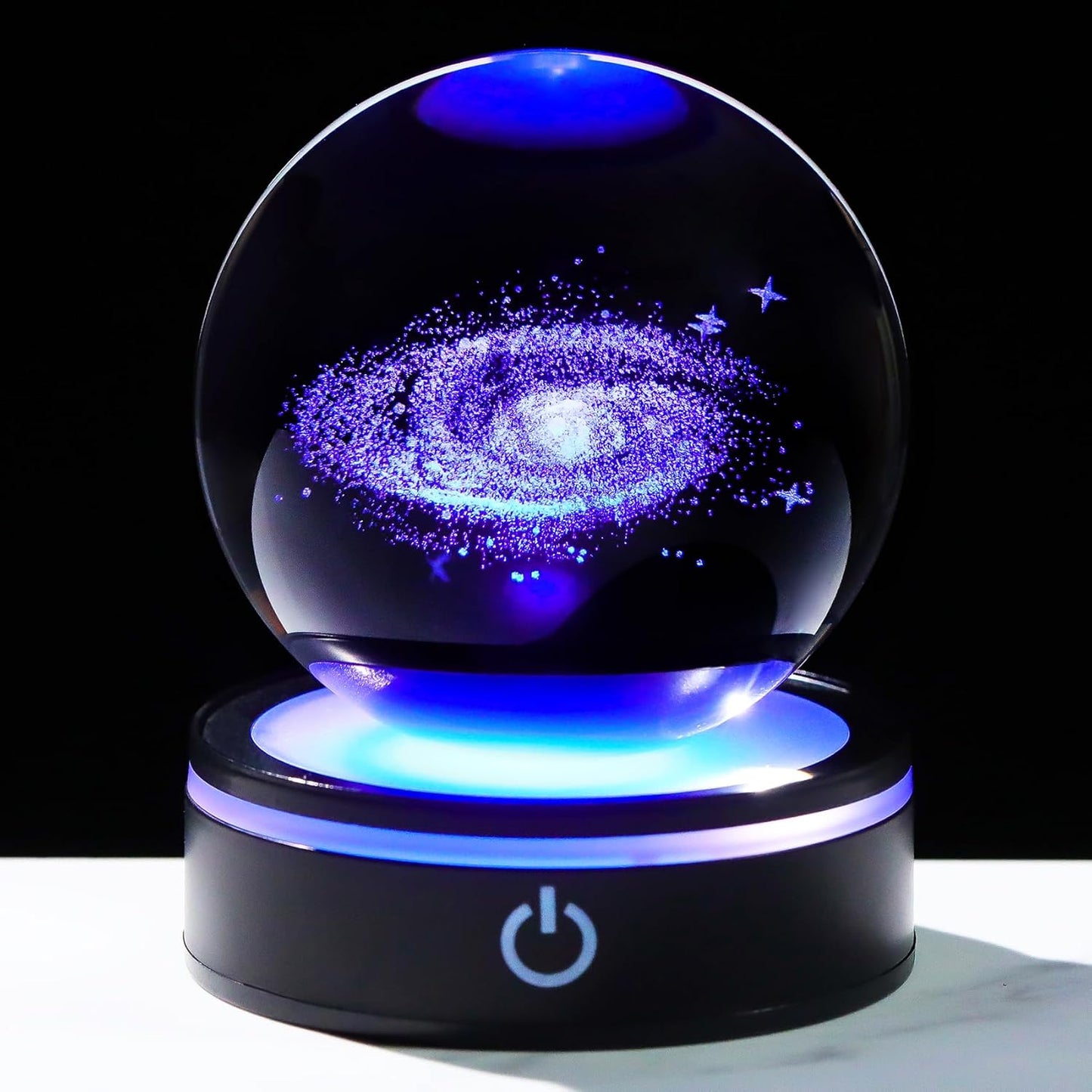 YWHL 3D Solar System Crystal Ball 80mm with Light Base, Laser Engraved Glass Planet Solar System Model Sphere Night Light Decor Space Universe Astronomy Gifts for Women Men Teens Boys and Girls