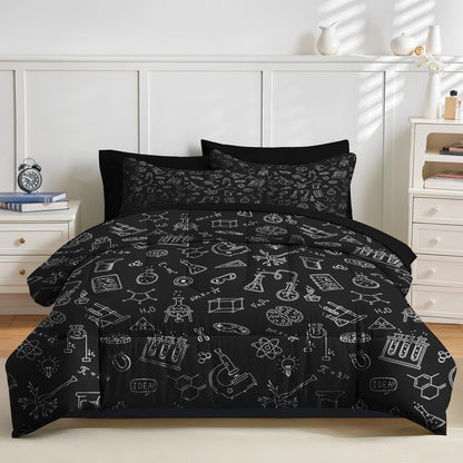 Nesker Comforter Set Twin Size, Science Lab School 5 Pcs Bedding for Kids and Adults, Medical University Chemistry Bed Sheet Sets with Fitted Sheet Pillowcase & Sham