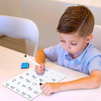 Scribbledo 5 Pack Dry Erase Handwriting Practice for Kids 9 x 12 Inch Letter Alphabet Tracing Board Whiteboard for Kids Ages 3-5 Write and Wipe Alphabet Practice Cards Letters & Erasers