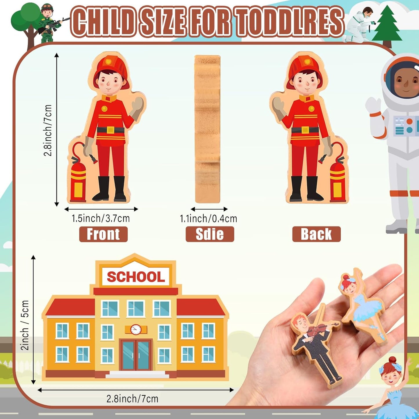 Blosssound 40 Pcs Wooden Community Helpers for Kids Little Occupations Figures Play Toys Wooden Blocks Multicultural Career Preschool Classroom Educational Supplies Birthday Gifts