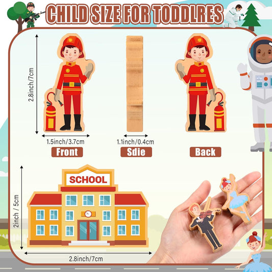 Blosssound 40 Pcs Wooden Community Helpers for Kids Little Occupations Figures Play Toys Wooden Blocks Multicultural Career Preschool Classroom Educational Supplies Birthday Gifts
