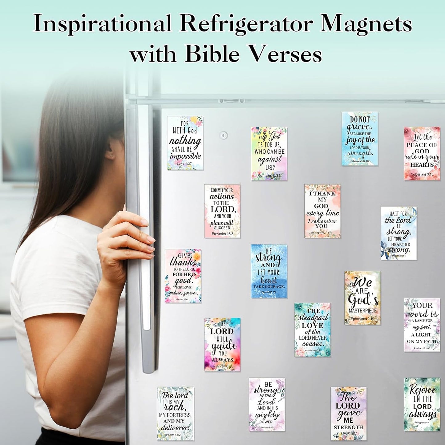 Blosssound 60 Pcs Inspirational Christian Magnets with Bible Verses Religious Refrigerator Magnet Motivational Quotes Fridge Scripture Positive Gifts for Home Office School Locker Decor(Scenery)