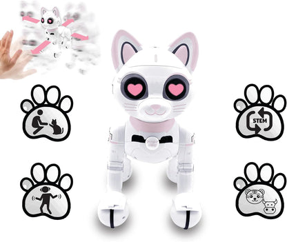 LEXiBOOK - Power Kitty® - Remote Control Robot Cat, Programmable Smart Robot, Light, Sound, White/Pink - KITTY01