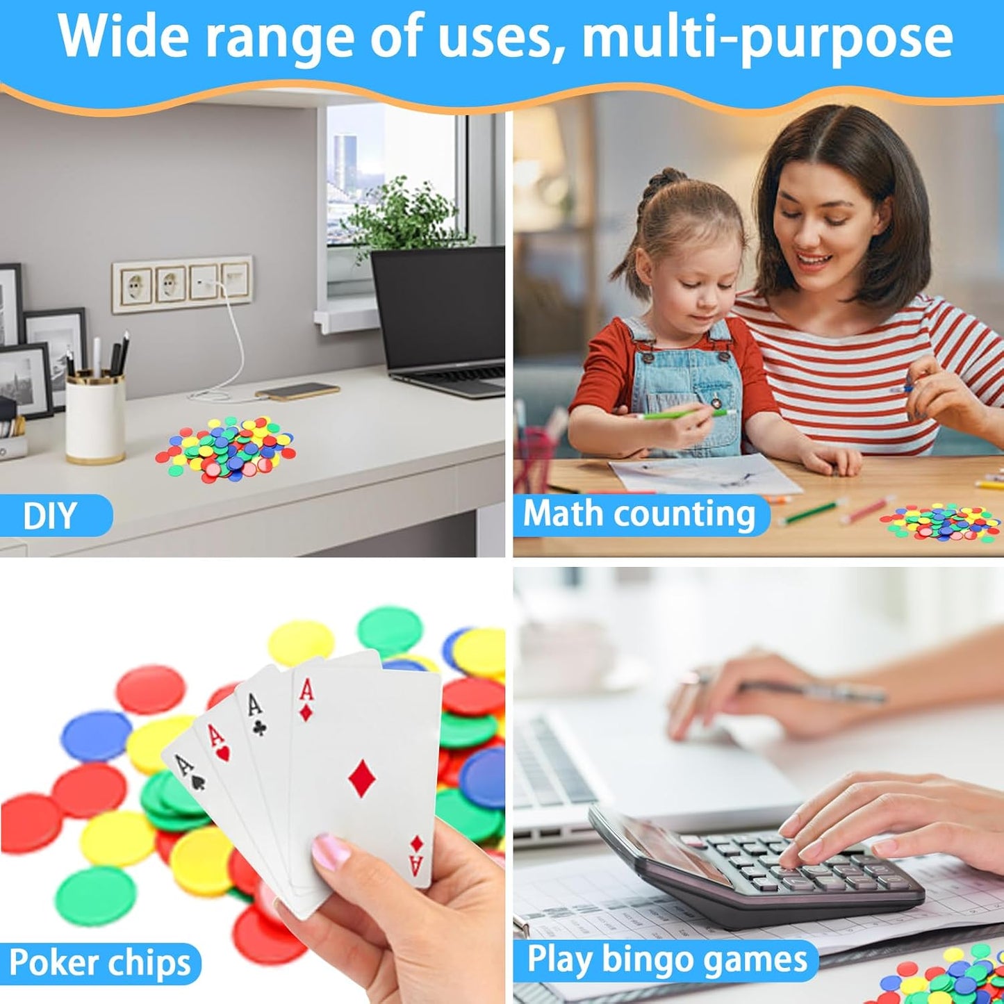 200pcs Math Counters,1 Inch Bingo Chips,4 Colors with Storage Box Plastic Poker Chips,for Education,Math Counters,Round Game