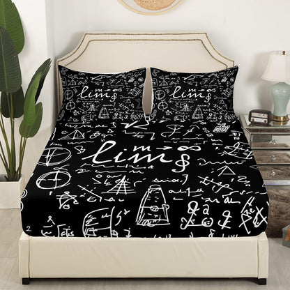 Erosebridal Science Theme Bed Sheets Set Full Size for Boys Girls Chemistry Periodic Table Print Sheet Set Chemical Subject Theme Sheets Teens Kids Math Science Atyle Fitted Sheet 4 Pcs