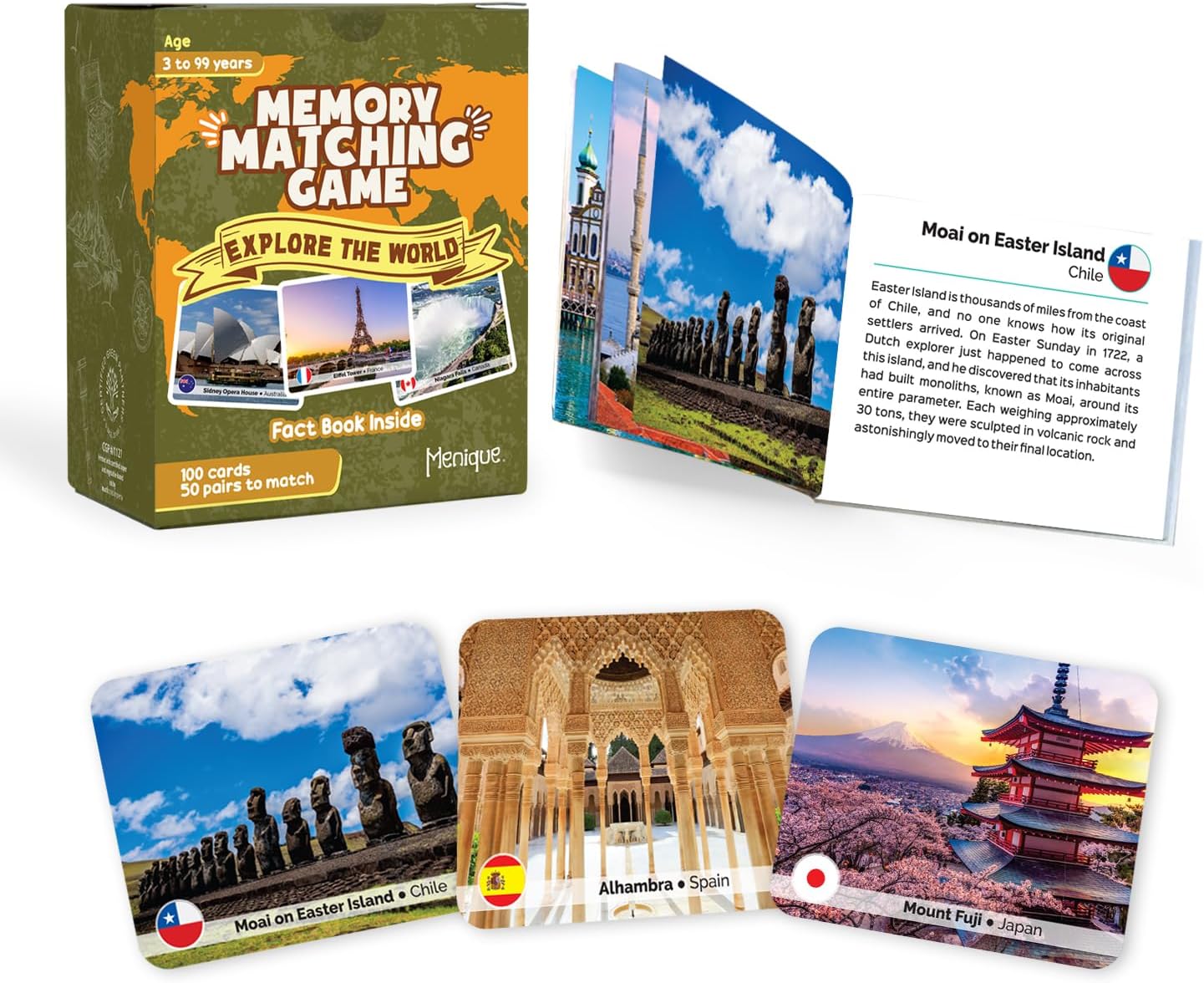 Menique Wild Animals Memory Matching Game – 80 Cards (40 Pairs) with Real Photos – Includes Educational Booklet with Animal Facts – Fun & Cognitive Game for Kids and Adults