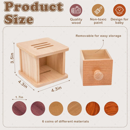 Adena Montessori Coin Box -Natural Wood Double-Sided Object Permanence Box Toy for 1-Year-Old Babies, Wooden Montessori Developmental Toy for 6-12 Month, Early Learning Gift
