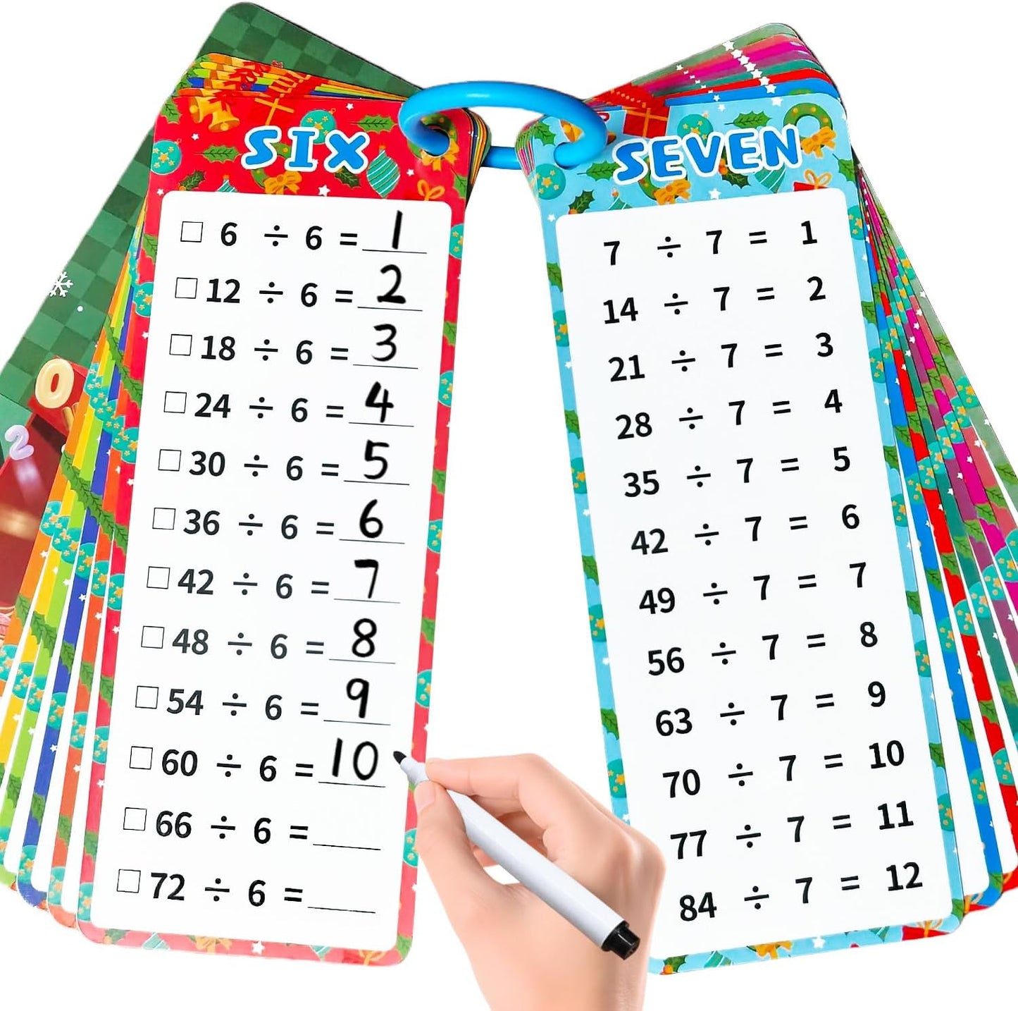 0-12 Multiplication Flash Cards, Large Educational Math, Times Table Flashcards Chart, with 15 Cards, 2 Dry Erase Markers, 1 Rings, Educational Multiplication for Classroom Home