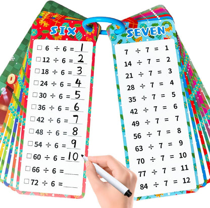 0-12 Multiplication Flash Cards, Large Educational Math, Times Table Flashcards Chart, with 15 Cards, 2 Dry Erase Markers, 1 Rings, Educational Multiplication for Classroom Home