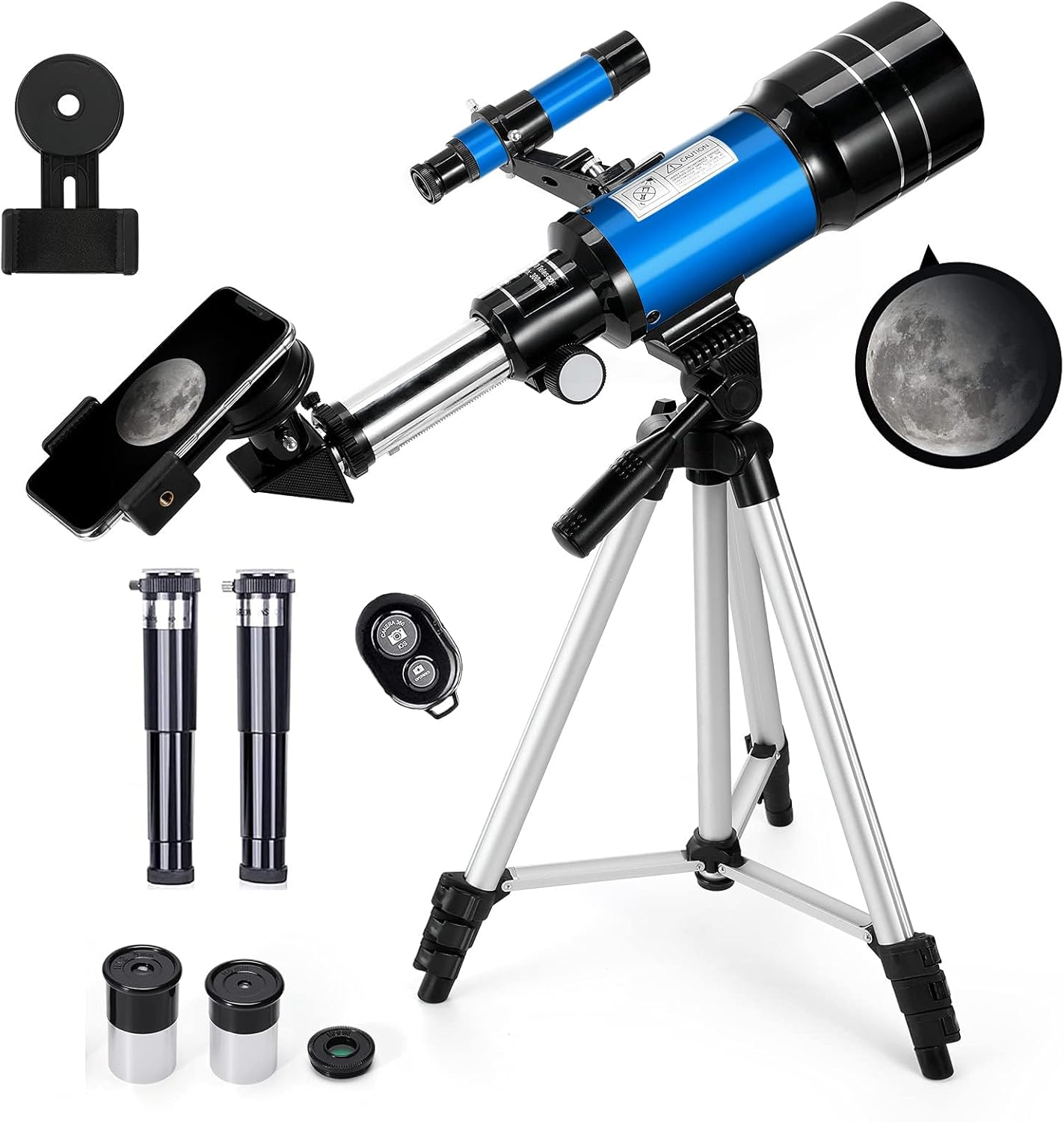 Telescope for Kids & Adults, 70mm Aperture 300mm Telescopes for Astronomy Beginners, 15X-150X Magnification Portable Refractor Telescope with Adjustable Tripod, Phone Adapter