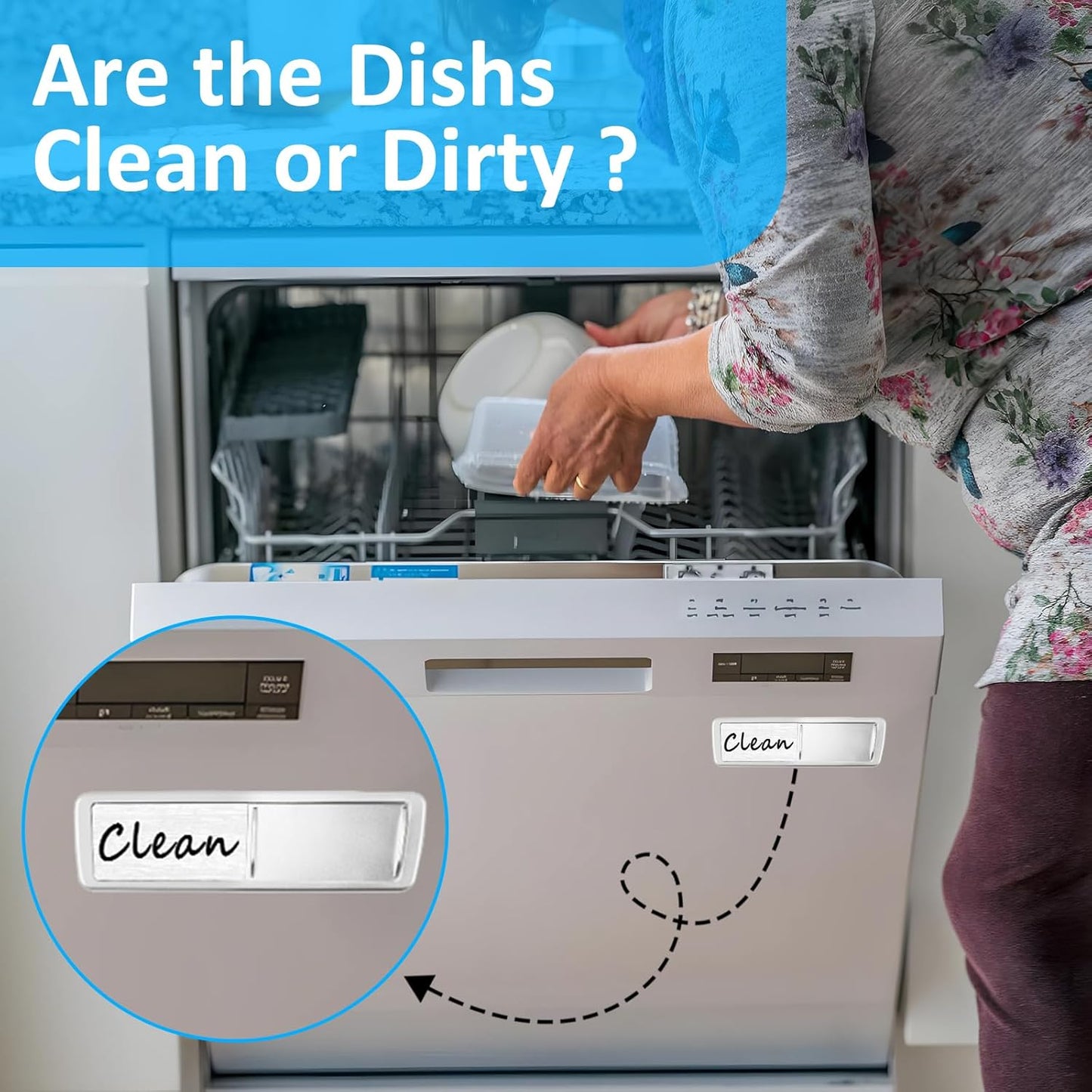 Dishwasher Magnet Clean Dirty Sign, Slide Strong Clean and Dirty Refrigerator Magnet Indicator for Dishwasher, Non-Scratch, Easy to Read, Self-Adhesive for Non-Magnetic Dishwasher（LightGray Brown）