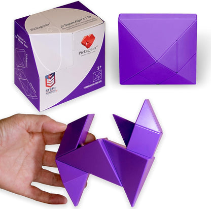 Pickagram Tangram 3D Magnetic Puzzle for Kids (8-12), Adults & Seniors | STEM Certified Fidget Puzzle - Magnetic Pattern Blocks for Cognitive Development, Creativity & Focus - Random Mix
