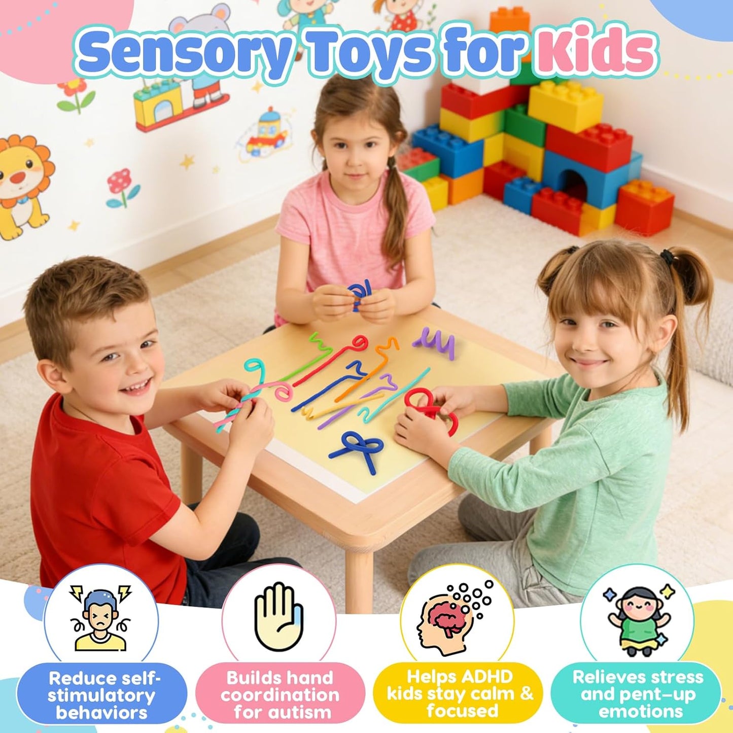 Sensory Toys Fidget Sticks for Kids: 8 Pack Creative Silicone Fidget Sticks - Sensory Toys for Autism ADHD Stress Relief - Quiet Desk Fidgets for Classroom Prizes - Calm Down Travel Airplane Toys