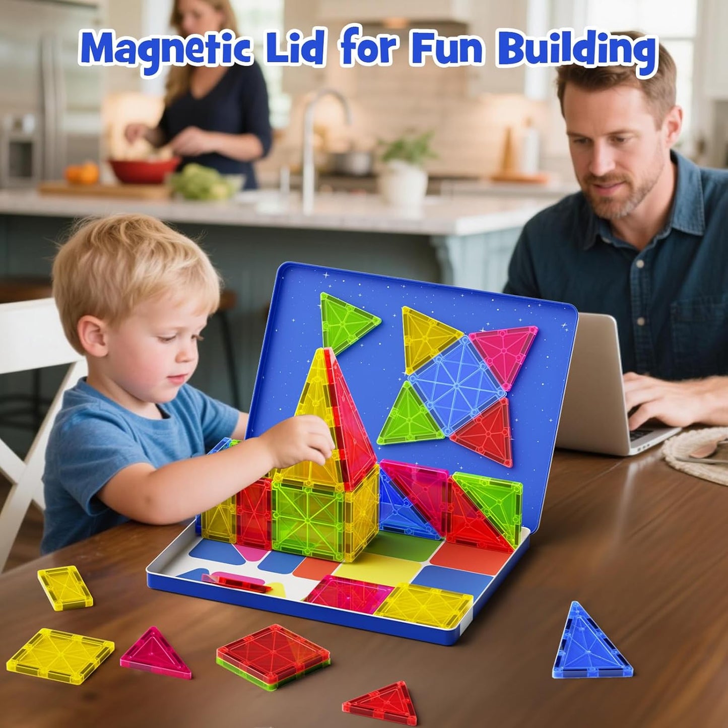 42PCS Mini Magnetic Tiles Travel Set with Iron Storage Box - Portable STEM Building Blocks for Kids 3-8, Montessori Educational Magnet Toys for Airplane, Car Rides & On-The-Go Play