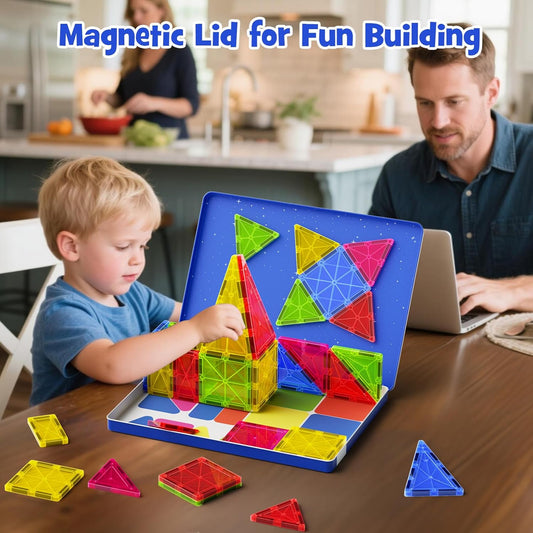 42PCS Mini Magnetic Tiles Travel Set with Iron Storage Box - Portable STEM Building Blocks for Kids 3-8, Montessori Educational Magnet Toys for Airplane, Car Rides & On-The-Go Play